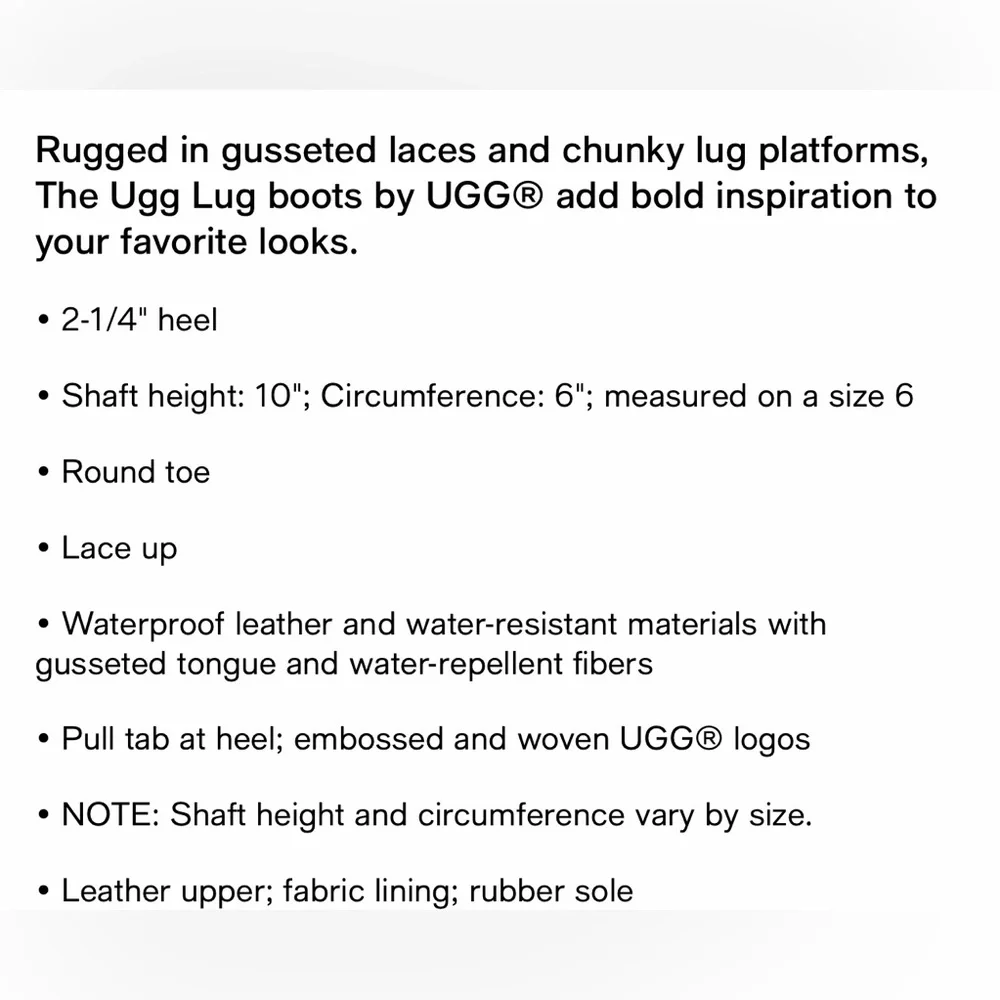NIB UGG® 1143833 Women's The Ugg Lug Lace-Up Platform Boots